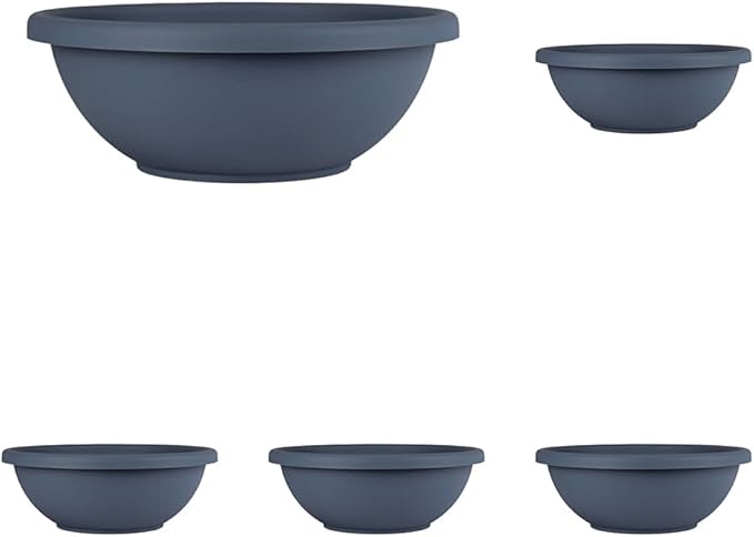The HC Companies 20 Inch Large Garden Bowl Planter - Shallow Plant Pot with Drainage Plug for Indoor Outdoor Flowers, Herbs, Slate Blue (Pack of 5)