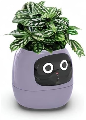 PLANTSIO Smart pet Planter Robot Guidance on Plant Care with Emojis, Adorable Plant Companion with Rich Gesture Interaction, Neat Desk Setup Gift (Purple)