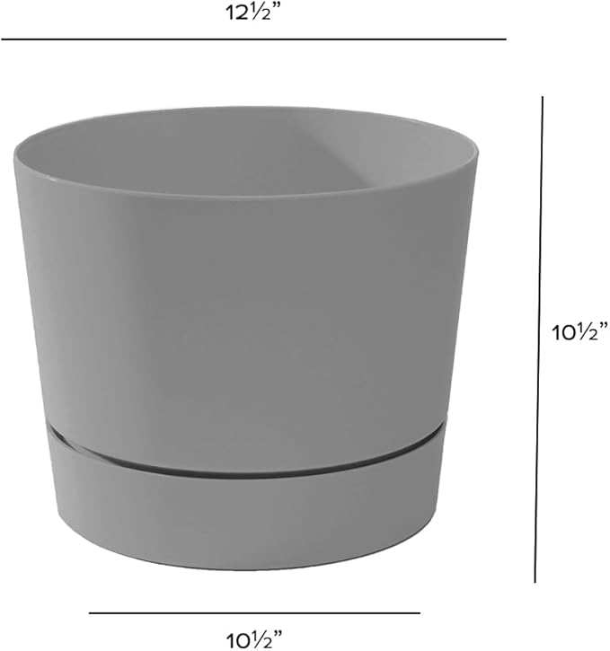 Root & Vessel Majestic Mid-Century Modern Low Profile Cylinder Pot, Matte Gray, 12.5"