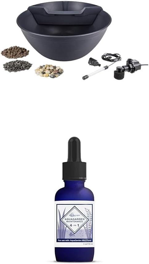 Aquascape AquaGarden Container Water Garden Kit, Steel Gray, with AquaGarden Pond and Fountain Maintenance Water Treatment, 4-in-1, 4 oz