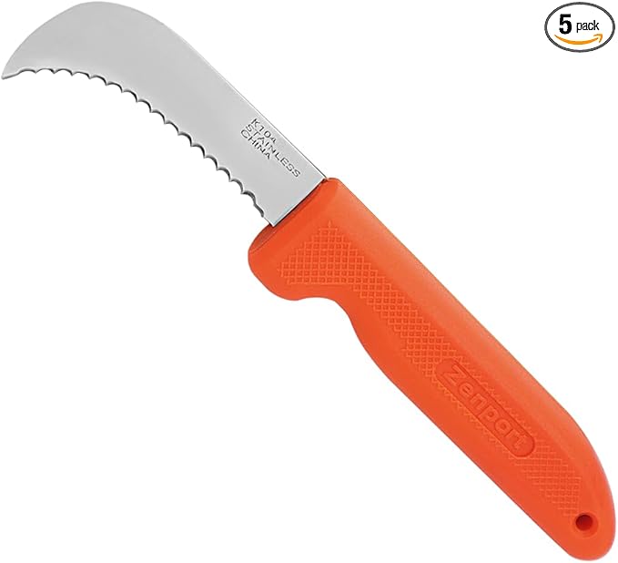Zenport K104-O Harvest Utility Knife, 3 Inch Stainless Steel Blade, Orange - 5 Pack