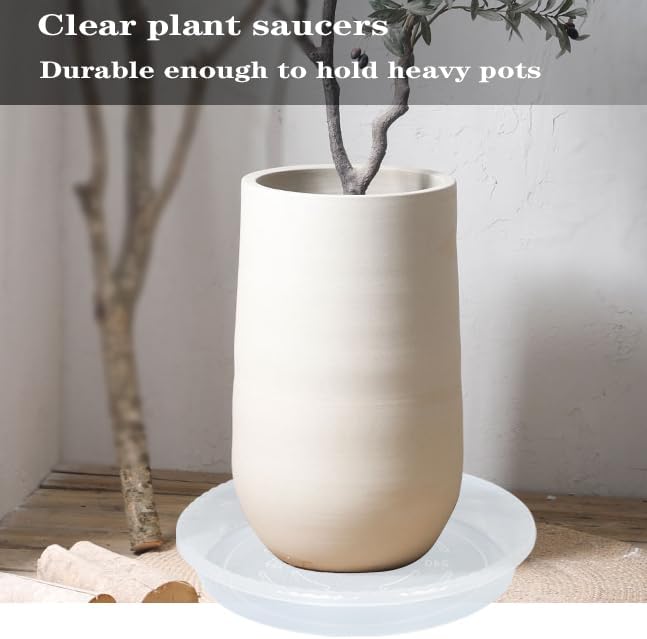 OVZILKI Plant Saucer 2 Pack of 14 inch, Clear Plastic Flower Plant Pot Saucer, Heavy Duty Plant Drip Trays Saucers for Indoor, Plant Water Tray for Planters