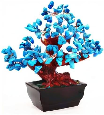Colorsheng Feng Shui Quartz Crystal Money Tree Bonsai Style Decoration for Luck and Wealth (Blue)