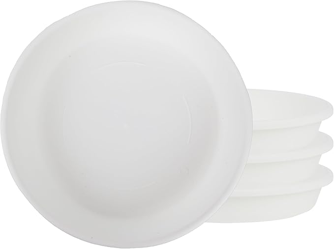 The HC Companies 8 Inch Classic Round Plant Saucer, Lightweight UV-Resistant Plastic Outdoor & Indoor Flower Pot Tray, 4-Pack Plant Pot Trays for Garden & Home Decor, White