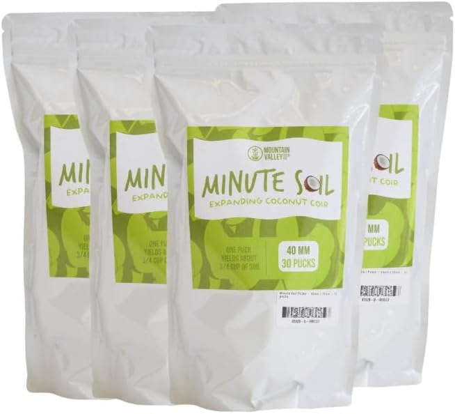 Minute Soil - Compressed Coco Coir Fiber Grow Medium - 40 MM - 30 Pucks (4 Pack)