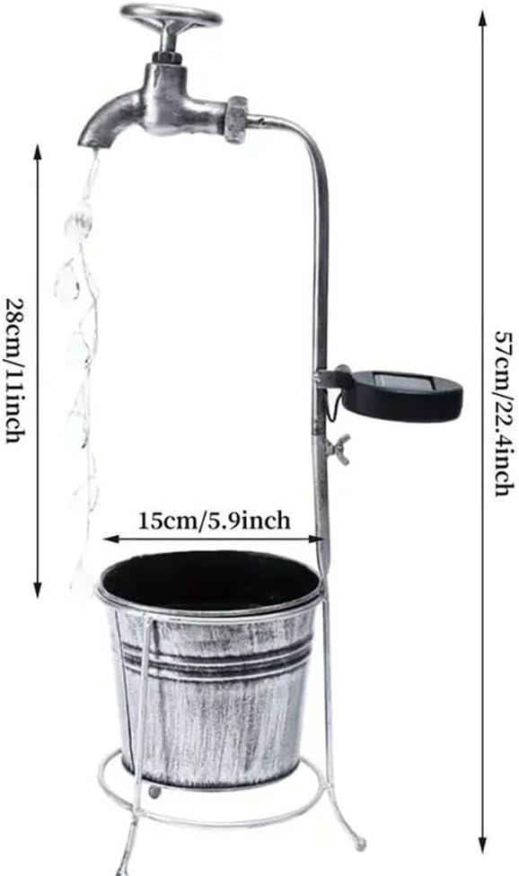 JIAJIAMEI Solar Water Faucet Bucket Lights Outdoor Garden Decor, Waterproof Vintage Decorations with LED Light for Yard Lawn Patio Pathway