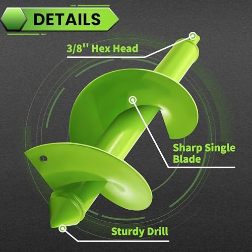 Green Garden Auger Drill Bit for Planting, 4"x12" Post Hole Digger & Bulb Planter Tool, Fits 3/8" Hex Drive Drill, for Seeds, Flowers, Tree Roots, Fence Posts and so on