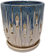 Aspen & Fig Blue & White 8 Inch Indoor Orchid Plant Pot with an Attached Saucer and Drainage Hole for House Plants, Herbs, Flowers, Succulent Plants, Snake Plants, Gifts for Mom