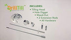 Drill Till, 3 in 1, Smartest Gardening Tools for Weeding, Tilling and Bulb Planting| Includes Hole Digger for Plants, Weeding Tool, 2 Rods & Tiller for Gardening| Use with Cordless Drill/Screwdriver