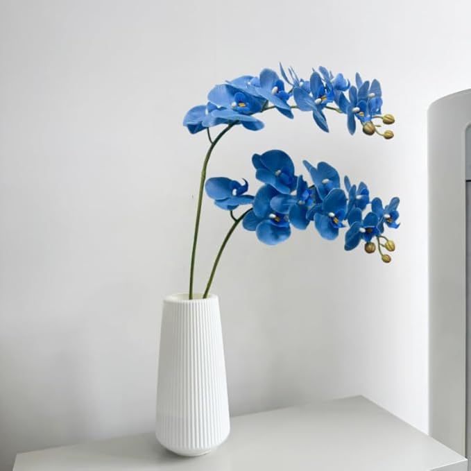 2 Pcs Orchid Stems 38" Artificial Flowers Real Touch Latex Faux Phalaenopsis Branches White Artificial Flowers for Wedding Party Home Garden Decor (Blue, 38")
