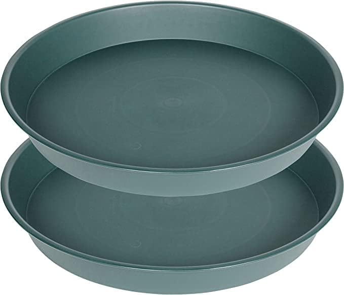 2 Pack of 10 inch Plant Saucer Gray, Heavy Duty Plastic Plant Saucer 10 inch Round, Durable Plant Tray for Pots, Plant Saucers for Indoors, Plant Trays for Planter 9"/10" (10", Green)