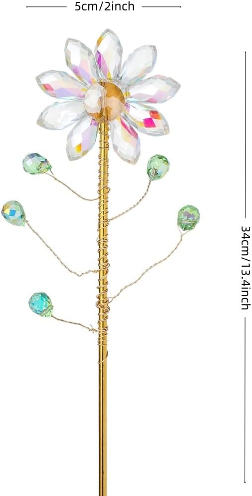 Set of 3 Crystal Sunflower Stakes Suncatchers with 13.4'' Gold Trellis Metal Plant Stake for Indoor Outdoor Garden Potted Plants Decorations Plant Lover Gift (Multicolor)