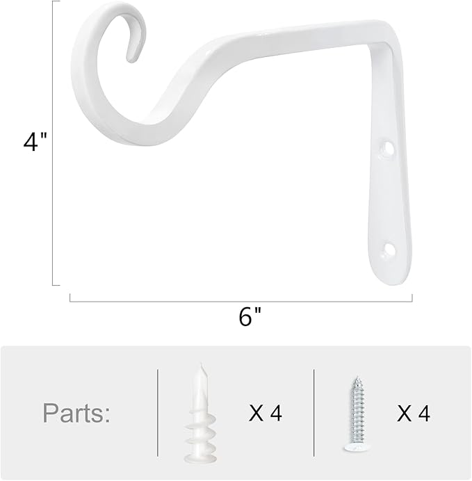 Mkono Plant Hangers Indoor, 6 Inch Metal Plant Bracket, Decorative Wall Hooks for Hanging Plants, Bird Feeder, Flower Basket, Wind Chimes, Home Outdoor Decor, 2 Pack White