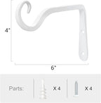 Mkono Plant Hangers Indoor, 6 Inch Metal Plant Bracket, Decorative Wall Hooks for Hanging Plants, Bird Feeder, Flower Basket, Wind Chimes, Home Outdoor Decor, 2 Pack White