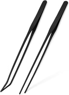Mandala Crafts 15 Inches Black Stainless Steel Straight and Curved Aquarium Tweezers for Aquatic Plants – Long Aquascape Forceps for Fish Tanks, Hospital Tanks, Goldfish Bowls, and Terrariums