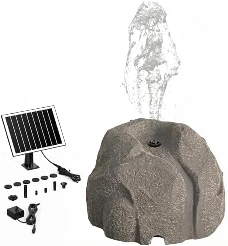 Solar Bird Bath Fountain Pump, Realistic Granite Rock Bubbler for Bird Bath, Bubbling Rock Fountain Kit with Solar Panel, Outdoor Solar Water Bubbler Fountain for Hummingbirds Garden (Natural Grey)