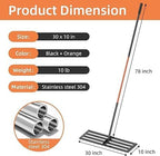 Lawn Leveling Rake 30"x10", Heavy-Duty Stainless Steel Yard Leveling Rake, Professional Soil Leveling Tool for Pastures, Golf Lawns, Gardens, Yards (Black)