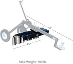 Titan Attachments 4' Landscape Rake Add-On Transformer Tow Frame, Bolt-On Rake, 24 Tines, Gardening Tool, Landscaper, and Grass Comb