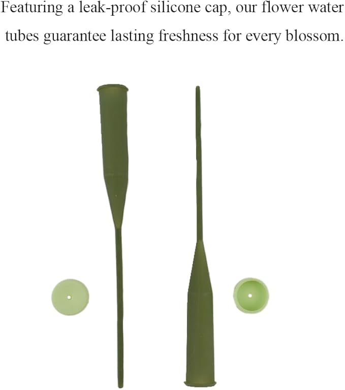 HAHIYO 35PCs 2.8x0.5Inch Green Plastic Floral Water Tubes with Long Stem and Silicone Caps Flower Vials for Plants Fresh Flowers Arrangement Milkweed Cuttings Florist Supplies, Total Length 5.7inches