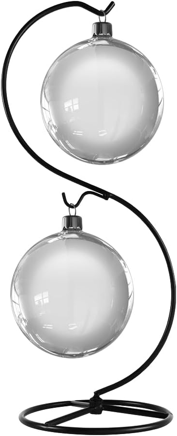 13 Inch Unique Ornament Display Stand, Black Metal Ornament Hanger Stand, S-type Two Hooks for Hanging Glass Globe(5inch), Christmas Ornament, Air Plant Terrarium, Witch Ball, Home Wedding Decoration (1, 13.8x5"Black)