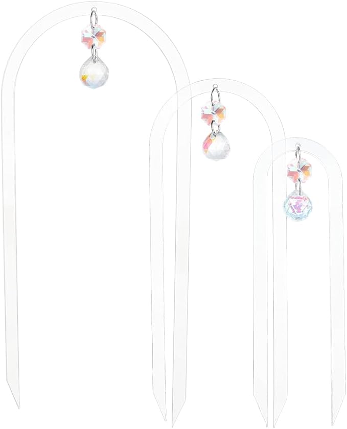 BENECREAT 3 Pack U-Shaped Acrylic Plant Trellis, 3 Size Small Plant Trellis for Potted Plants with Crystal Suncatcher for Home Window Garden, 205~310mm Long