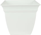 The HC Companies Eclipse Square Plastic Planter w/Attached Saucer - Outdoor & Indoor Plant Pot with Drainage Holes - Lightweight, UV-Resistant Plastic Pots for Plants (6" White, Pack of 1)