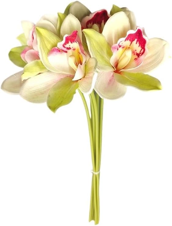 Six-Headed Orchid Bouquet - Elegant Floral Arrangement for Living Room, Weddings, and Photography Props(Caramelcolor)