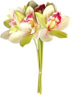 Six-Headed Orchid Bouquet - Elegant Floral Arrangement for Living Room, Weddings, and Photography Props(Caramelcolor)