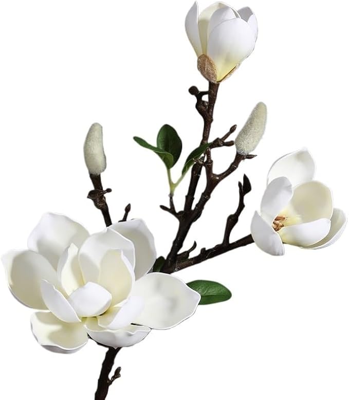 Artificial Orchid Flower Arrangement for Home Decoration - 3 Heads Magnolia Artificial Flowers for Living Room and Dining Table (Color : White)