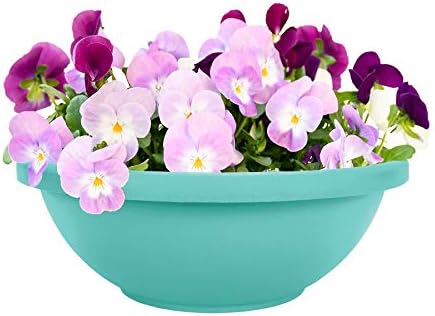 The HC Companies 20 Inch Large Garden Bowl Planter - Shallow Plant Pot with Drainage Plug for Indoor Outdoor Flowers, Herbs, Teal (Pack of 4)