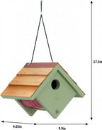 Large Cedar Bluebird House for Outside - Bamboo Shingles Roof Birdhouse for Bluebirds - Weather Proof Metal Protected - 13/16” Thickness Heavy Duty - Detachable and Easy Cleaning (1.5" Hole)