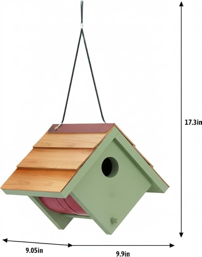 Large Cedar Bluebird House for Outside - Bamboo Shingles Roof Birdhouse for Bluebirds - Weather Proof Metal Protected - 13/16” Thickness Heavy Duty - Detachable and Easy Cleaning (1.5" Hole)