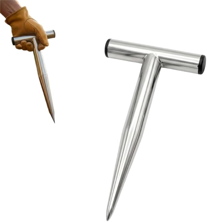 Plant Hole Digger for Planting, 2026 New T Wooden Handle, Seed Planter Tool for Plant Labels, for Self Watering Stakes, Hand Held Bulb Planter for Tulip Daffodil Crocus Garden Tool (M Hollow)