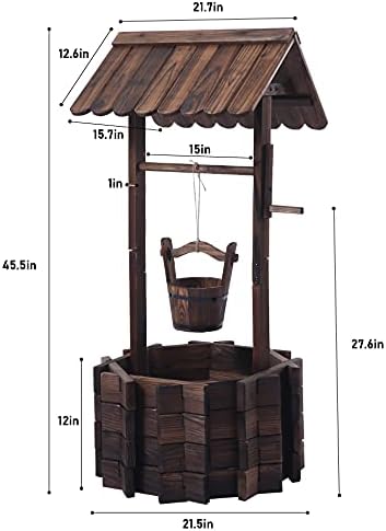Notume Garden Wooden Decor Rustic Wishing Well Planter Outdoor Home Décor for Patio, Upgrade Wishing Well Garden, Yard Hanging Bucket Patio Lawn Backyard Home Decor
