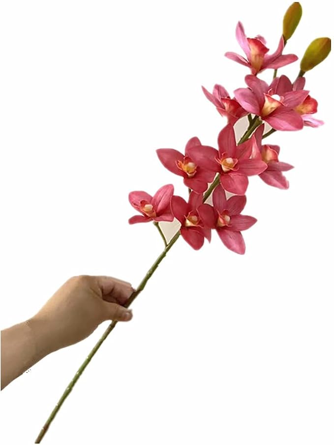 4pcs Artificial Cymbidium Orchid Flower Plant 3D Print Vanda 10 Heads Latex Phalaenopsis Flower (deep Pink)
