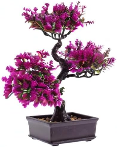 Cabilock Artificial Bonsai Tree, Fake Potted Bonsai Plants Decoration, Desktop Realistic Welcoming Pine Ornament for Home Office Entryway Chests Decor, Red (Purple)