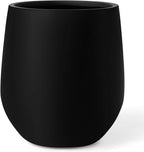12.5" H x 11.4" D Premium Corso Fiberstone Round Tapered Planter with Drainage Hole, Weather Resistant for Indoor and Outdoor Use, Included 2 Extra Coco Mats (Black, 9" Pot Opening)