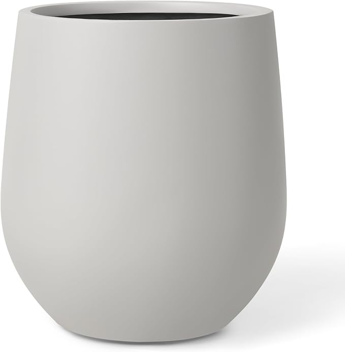 21" H x 19" D Premium Corso Fiberstone Round Tapered Planter with Drainage Hole, Smooth Finishes, Weather Resistant, Included 2 Extra Coco Mats (Light French Gray, 15" Pot Opening)