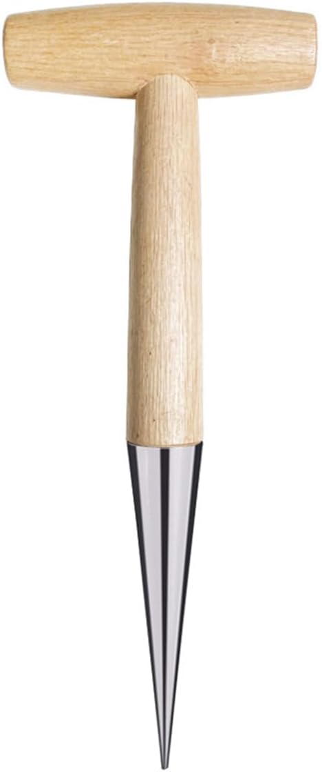 Hand Dibber, Stainless Steel Sow Dibbler with Wood Handle, Garden Hole Punch Dibbler Tool for Planting Seeds & Bulbs, Hand Held Bulb Planter for Planting Flowers Tulips, Daffodils, Dahlias
