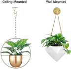 Ceiling Hooks for Hanging Plants-Metal Heavy Duty Wall Mounted Hangers for Hanging Bird Feeders, Planters, Wind Chimes, Include Professional Drywall Anchors (5 Pack) (Bright Gold)