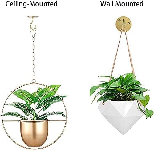 Ceiling Hooks for Hanging Plants-Metal Heavy Duty Wall Mounted Hangers for Hanging Bird Feeders, Planters, Wind Chimes, Include Professional Drywall Anchors (5 Pack) (Bright Gold)