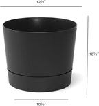 Root & Vessel Majestic Mid-Century Modern Low Profile Cylinder Pot, Matte Black, 12.5"