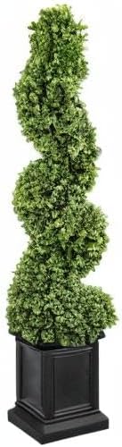 Artificial Boxwood Topiary Tree, 3.5ft Tall Outdoor Porch Tree, All-Year Green Fake Plant Topiary Trees Artificial Outdoor with Sturdy Pot for Porch Indoor (Spiral)