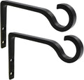 QIEGL Hanging Plant Bracket 6inch Metal Plant Hook Shepherds Hook Decorative Wall Plant Hanger for Hanging Lanterns, Bird Feeder, Flower Basket, Home Decor Indoor & Outdoor 2 Pack (Black)