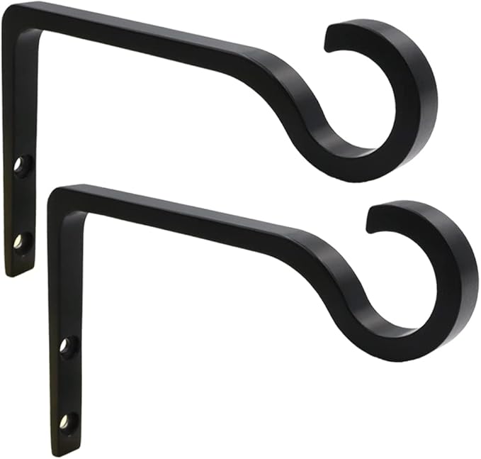 QIEGL Hanging Plant Bracket 6inch Metal Plant Hook Shepherds Hook Decorative Wall Plant Hanger for Hanging Lanterns, Bird Feeder, Flower Basket, Home Decor Indoor & Outdoor 2 Pack (Black)