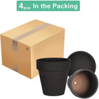 vensovo 6 Inch Black Terracotta & Clay Pots for Plant with Saucer - 4 Pack Medium Terra Cotta Planter with Drainage Hole, Flowerpot for Indoor Outdoor Plants, Crafts, Wedding Favor