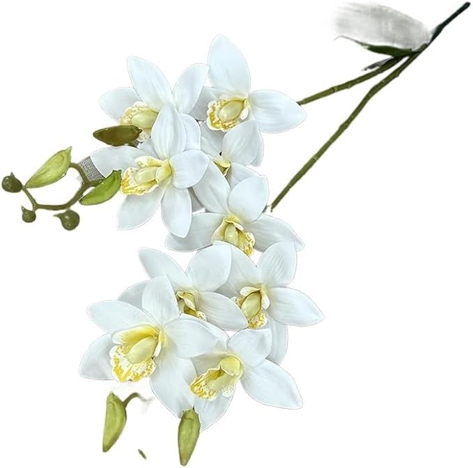 Soft Film Leaf Double Fork 9-Head Tiger Head Orchid Home Living Room DIY Flower Arrangement Ornaments Wedding Flowers (Color : 1)