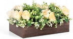 Dahey Centerpiece Table Decorations for Dining Room Farmhouse Table Centerpieces Decor Wood Tray with 3 Artificial Flowers and 2 Eucalyptus for Living Room Kitchen Table, 14.1" x 4.7" x 3.1"