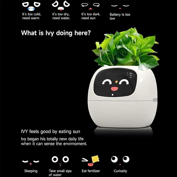 Smart Flowerpots,Smart Pet Planter,Ai Planter,Intelligent Flowerpots,Multiple Expressions,7 Smart Sensors, And Ai Chips Make Raising Plants Easy And Fun For Living Room,Desk,Plant-free (White)