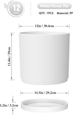 WSMKSZ 12 Inch Large Deep Flower Pots for Outdoor Indoor Plants, Cylinder Tall Plant Pots with Drainage Holes and Saucer, Big Decorative Plastic Planter Pots for Garden House Plants, White